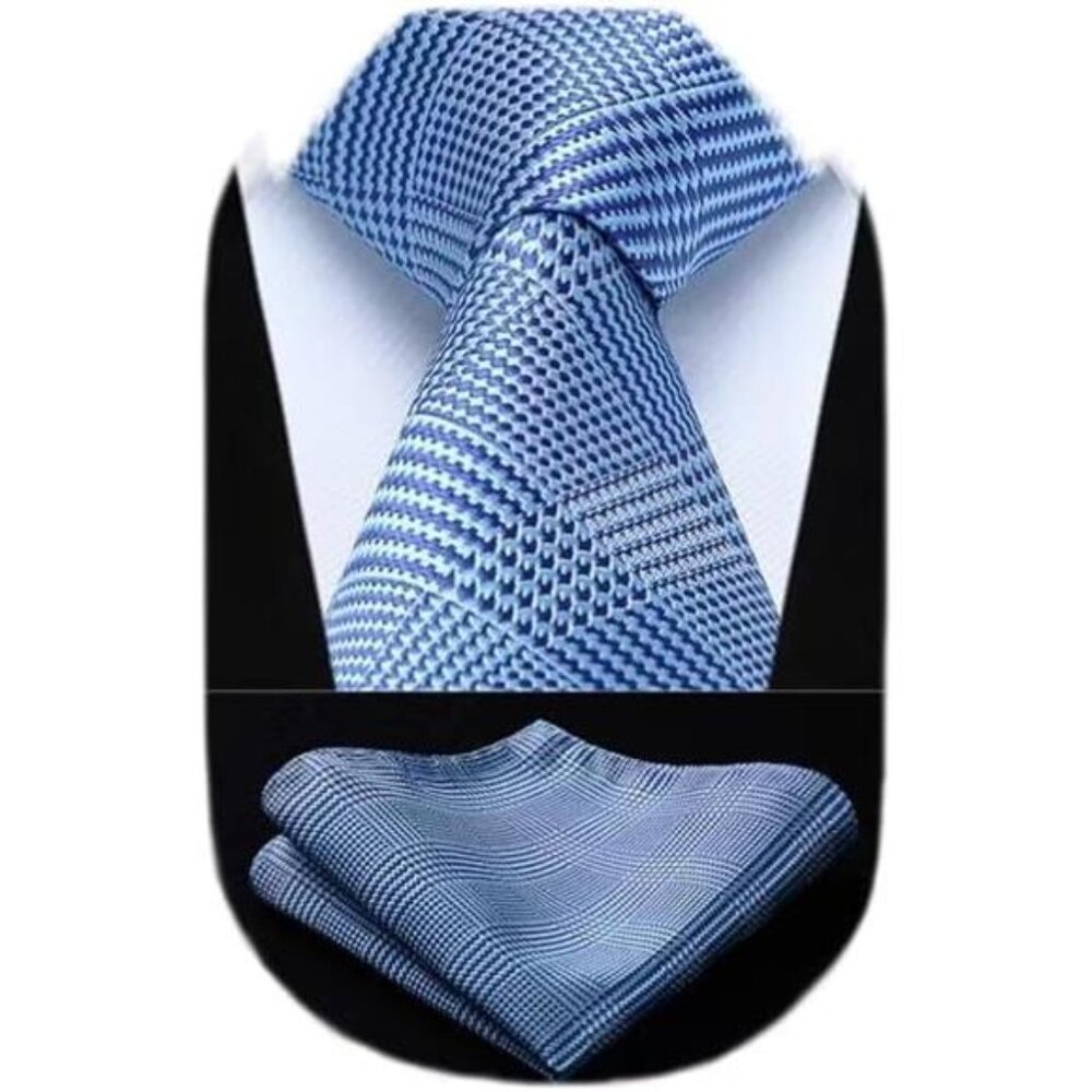 Ties for Men Plaid Checkered Tie with Pocket Square Woven BusinessFormal Necktie